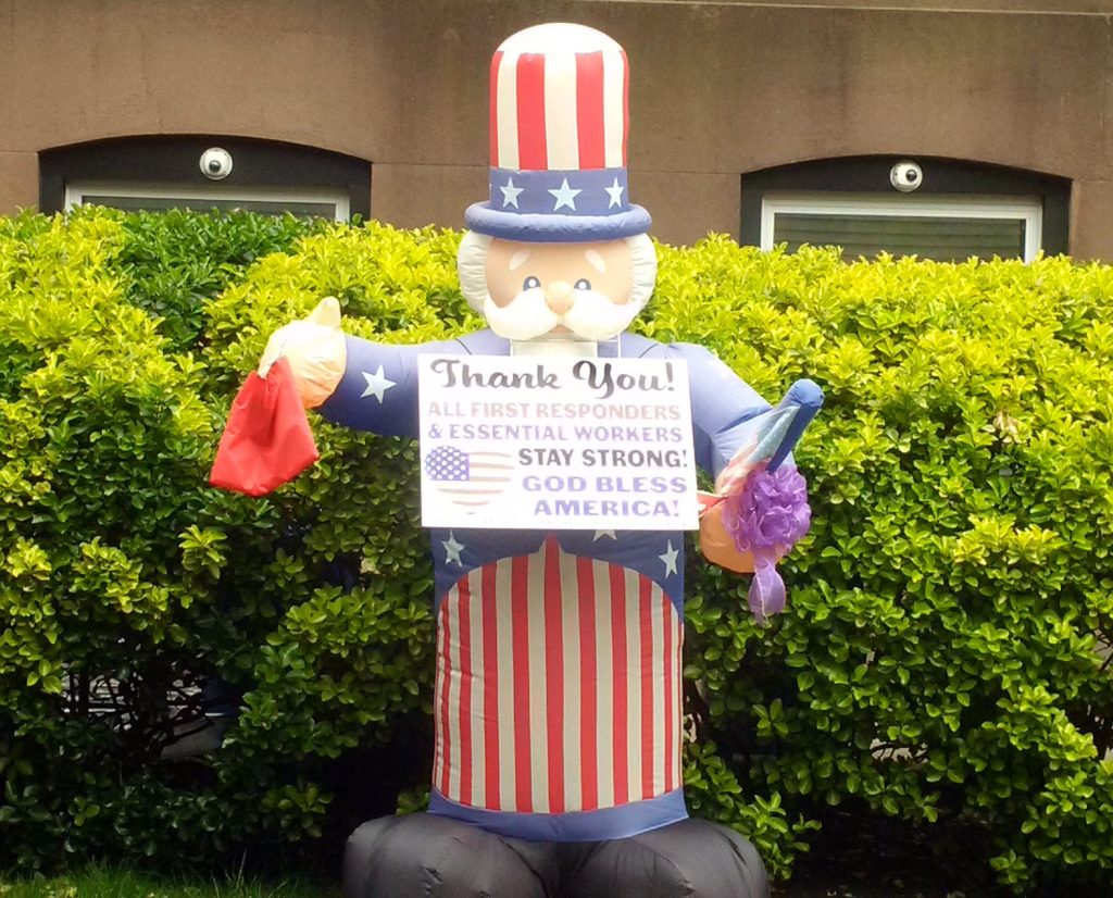 Inflatable Uncle Sam tribute seen in Carroll Gardens, Brooklyn.