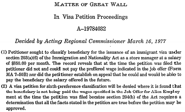Syllabus for precedent immigration decision by former INS in Matter of Great Wall, 16 I&N Dec. 158 (Acting R.C. 1976).