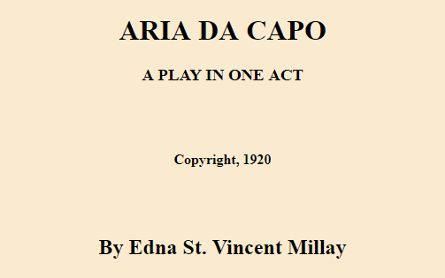 Book cover for "Aria da Capo:  A Play in One Act," with very different subject matter than Victor's "Capo vs Capo, a TikTok Debacle" article.
