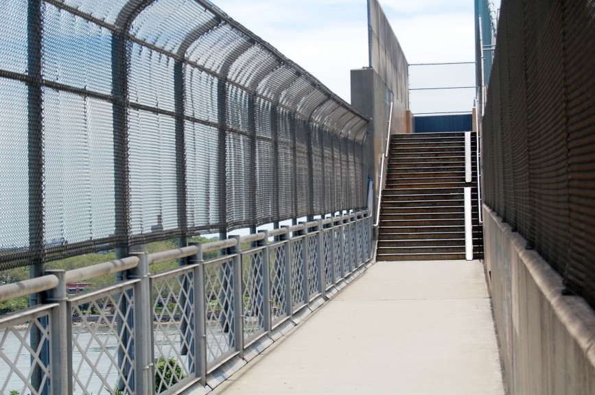 Picture of steps in the middle of one of the Triborough Bridge walkways.