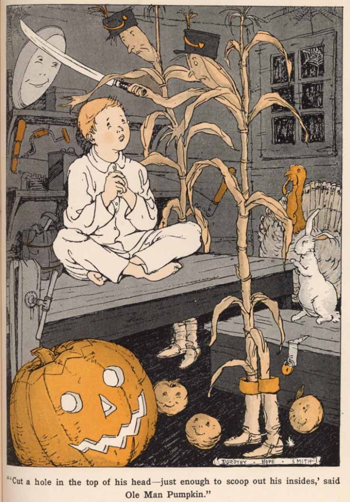 Illustration for Ole Man Pumpkin Half-Past Seven Stories, drawn by Dorothy Hope Smith.
