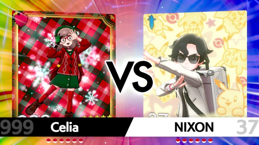 Battle cards for special 2019 Christmas Pokémon battle between N.A. Ferrell and V. Gurbo.