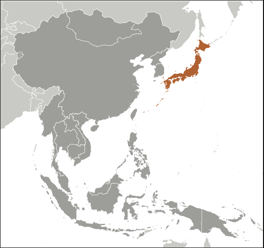 Japan highlighted on a map of East Asia from the CIA World Factbook.