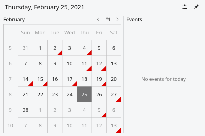KDE Plasma events calendar with Mondrian theme.