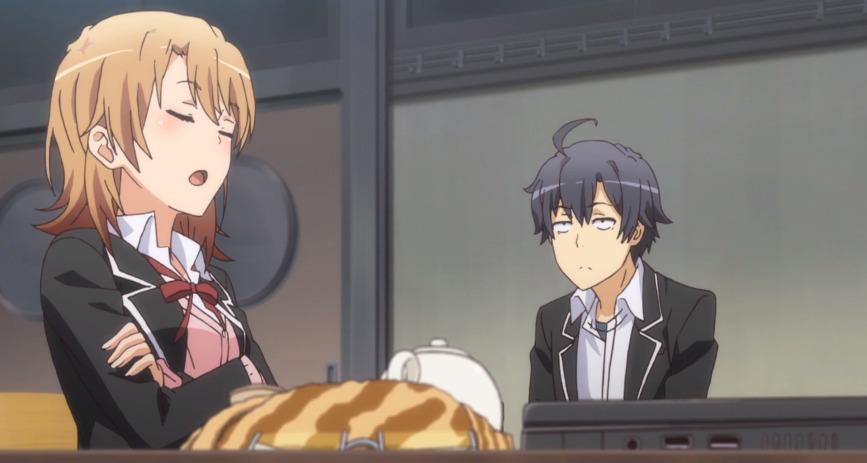 Iroha Isshiki crosses her arms and looks away from Hachiman in the second season of the Oregairu anime.