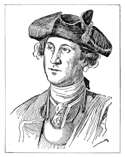 Sektch of George Washington as a young soldier, clipped from "American Leaders and Heroes" (1907) by Wilbur F. Gorby.