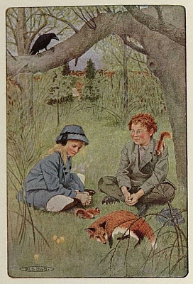 Mary Lennox and Dickon sit outside in the spring in "The Secret Garden"