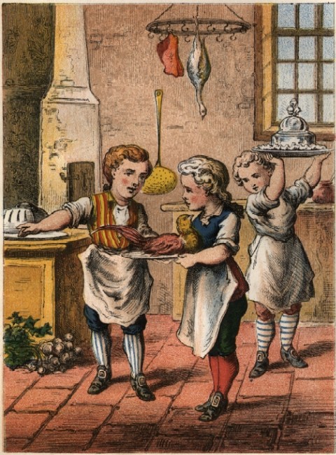 "The Little Cooks" - illustration from "Sugar and Spice: Comical Tales Comically Dressed" by James Johnson