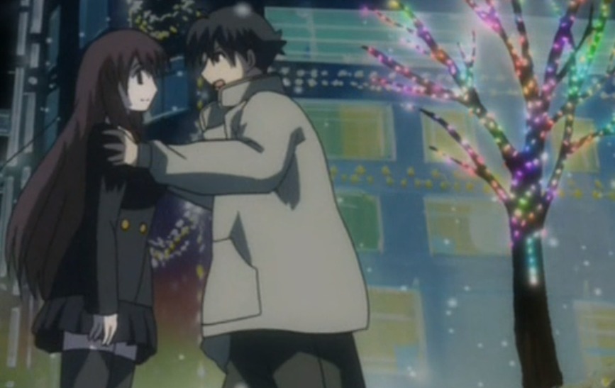 Makoto confesses his love to Kotohona in the School Days anime