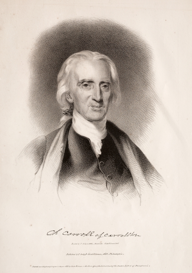 Lithograph of Charles Carroll of Carrollton, the only Roman Catholic signer of the Declaration of Independence.