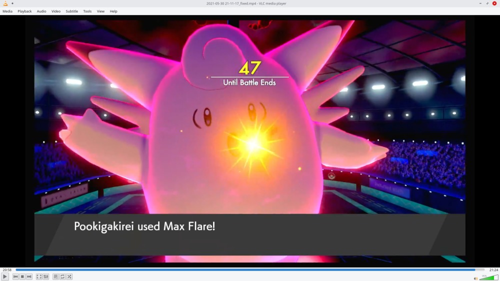 A dynamaxed Clefable uses Max Flare in an online Pokémon Sword and Shield battle