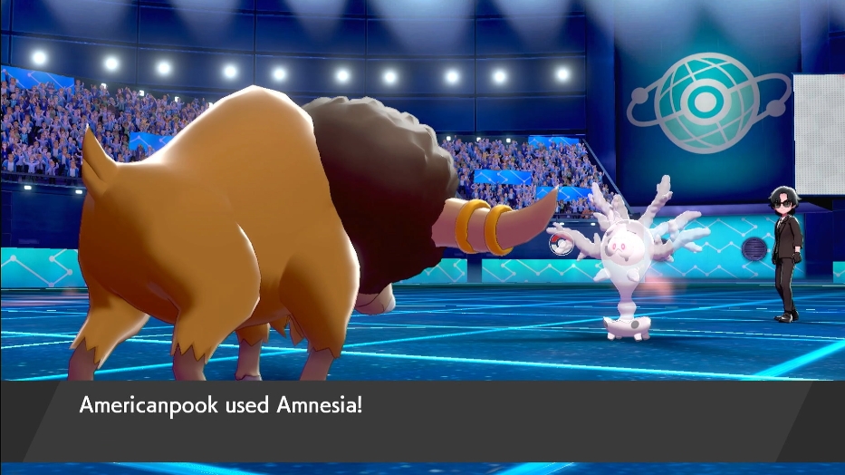 Bouffalant uses amnesia against Cursola in a Pokémon Sword and Shield online battle. 