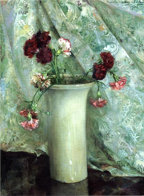Painting:  "Carnations in a Satsuma Vase" - by Maria Oakey Dewing