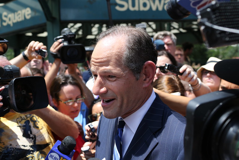 Eliot Spitzer campaigning for New York City Comptroller in 2013 at Union Square in Manhattan.  Credit: "Eliot Spitzer" by WarmSleepy is licensed under CC BY 2.0