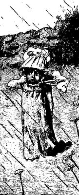 Original illustration for the poem "Caught in a Shower" by Margaret E. Sangster - depicts a girl caught in a rain shower.