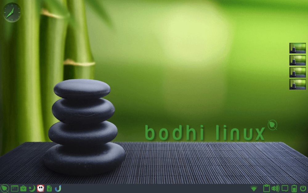 Screenshot of the default Moksha desktop for Bodhi Linux 6.0.
