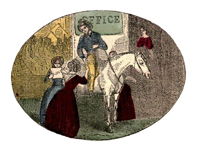 Illustration of a postmaster on horseback delivering mail from "The Skating Party and Other Stories"