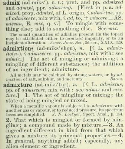 Clipping of the definition of "admixture" in The Century Dictionary.