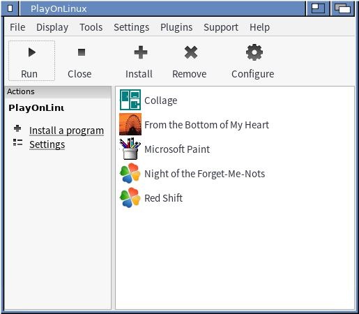 Screenshot of PlayOnLinux running on Manjaro XFCE with an Amiga OS window theme.