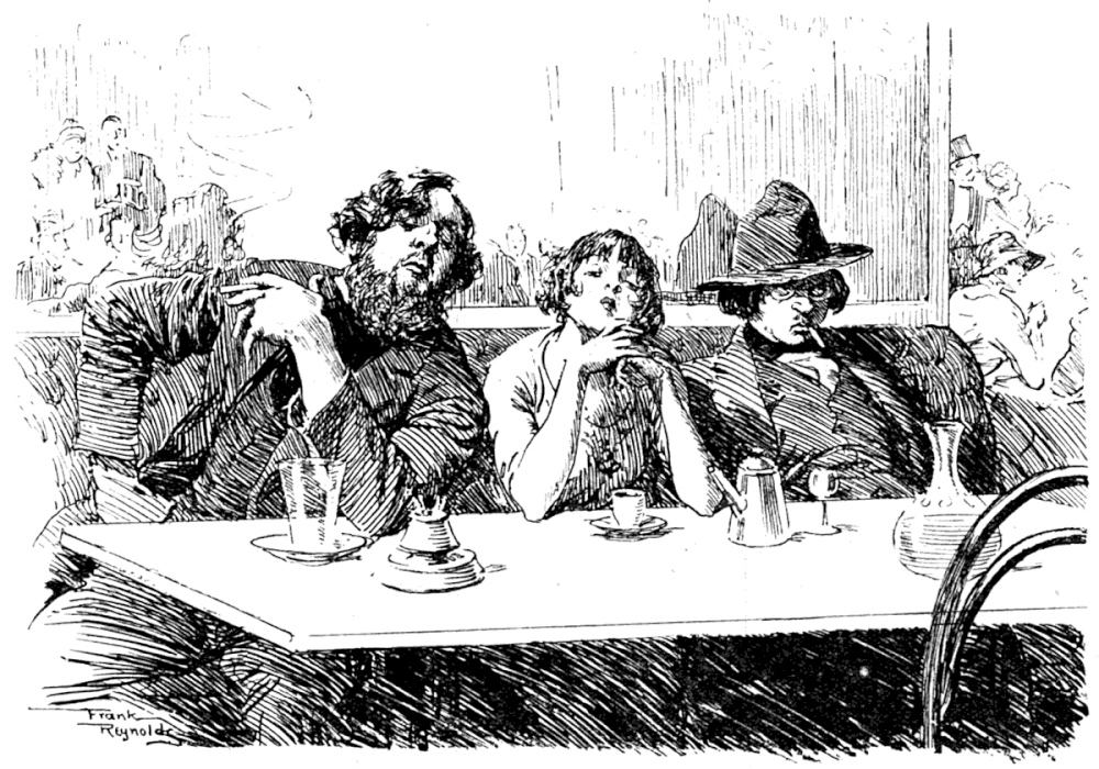 Photo from the April 28, 1920 edition of Punch, Or the London Charivari.  Original caption:  "Café Genius. 'The fact is we make ourselves too cheap. Of course the public pays to see our pictures, but the blighters can come and see US for nothing.'"