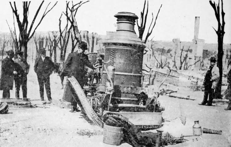 Wreck of a Lynn Fire Engine. in the Chelsea Fire of 1908.