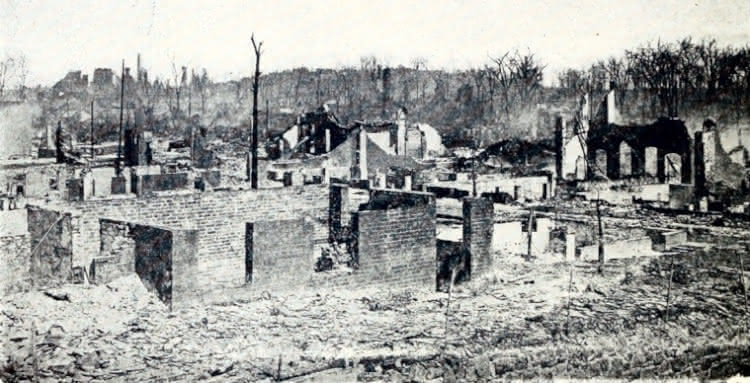 The ruins of Chelsea MA's Bellingham Hill in the aftermath of the Great Chelsea Fire of 1908.