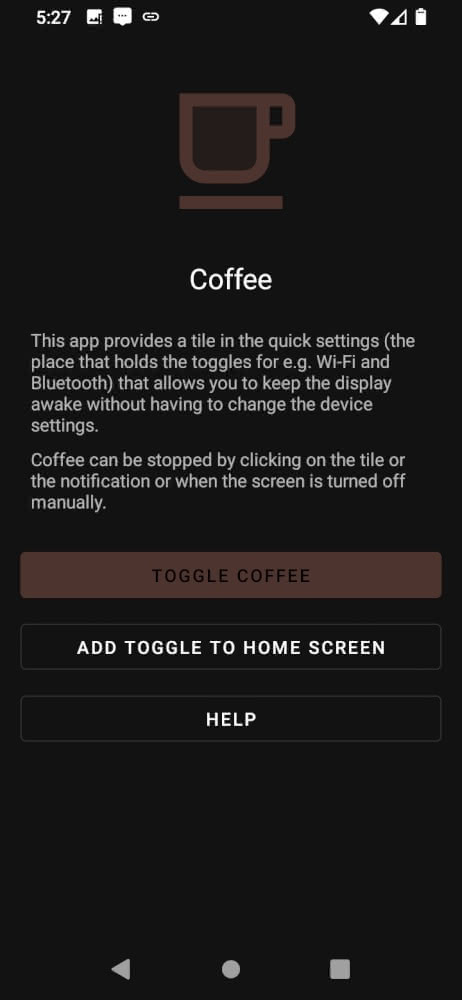 Screenshot of the FOSS Coffee application for Android devices, available in the F-Droid repository.