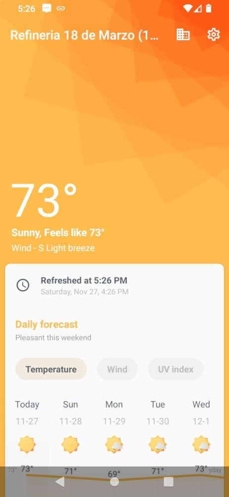 Screenshot of the F-Droid version of the Geometric Weather application for Android.