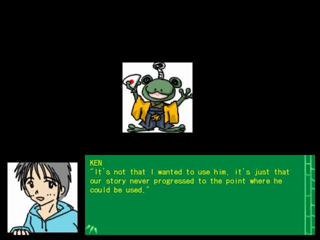 Ken, the creator of Instant Death! Panda Samurai, showing an unused character design in the visual novel's extra content.