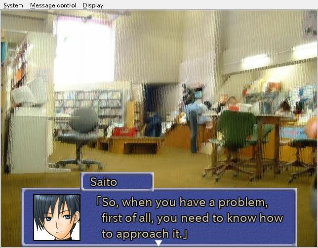 Saito teaches Kokonoka about solving problems while studying in the library in the Summer, Cicadas, and the Girl visual novel.