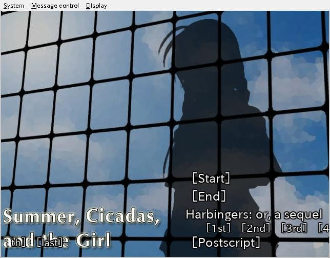 Title screen in Summer, Cicadas, and the Girl after unlocking all of the harbinger scenes.
