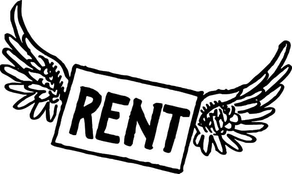 Public domain image of a rent sign with wings from Openclipart.