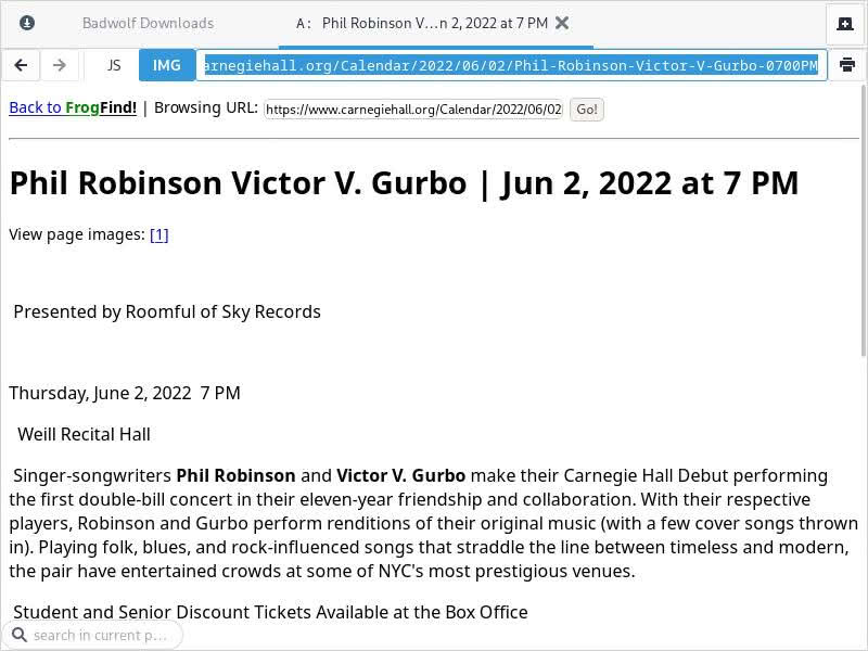 Carnegie Hall article about Victor V. Gurbo rendered in simple HTML by FrogFind.