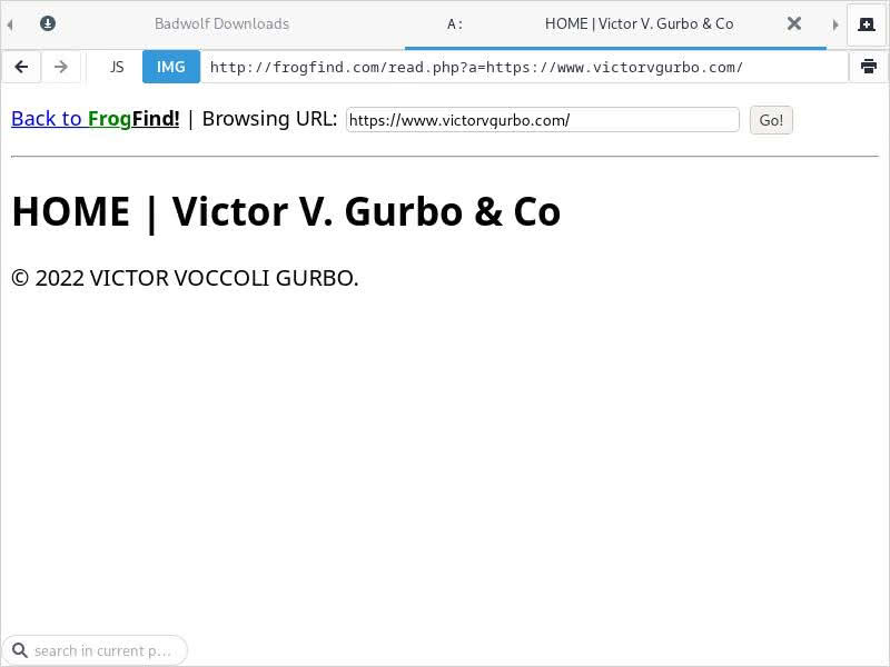 Victor V. Gurbo homepage rendered in simple HTML by FrogFind.