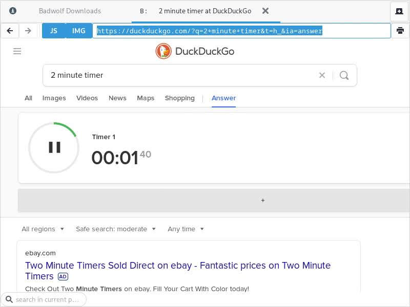 DuckDuckGo Timer URL string.