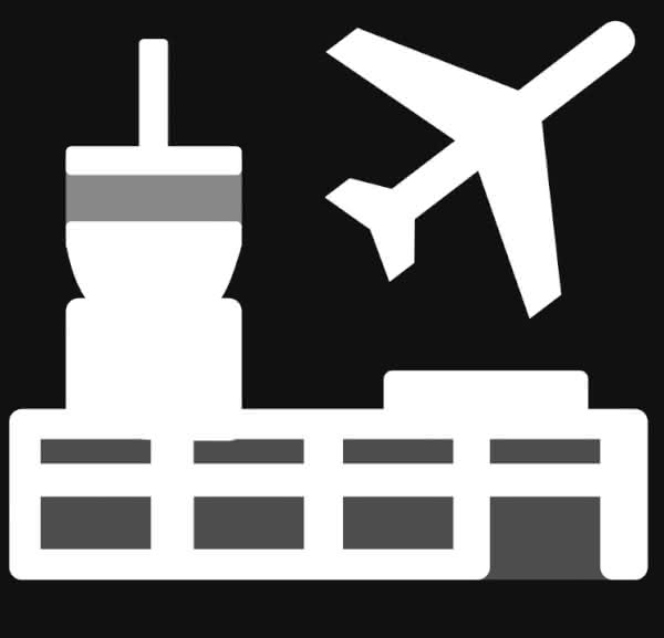 Cropped and resized version of a public domain Openclipart depiction of an airport terminal.