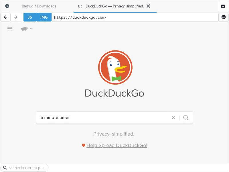 Searching DuckDuckGo for "5 minute timer"