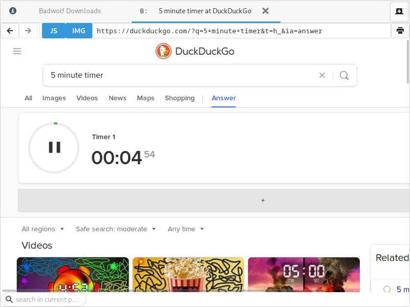 DuckDuckGo's timer widget.