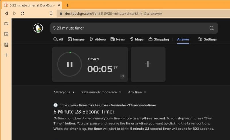 The DuckDuckGo Timer in Brave.