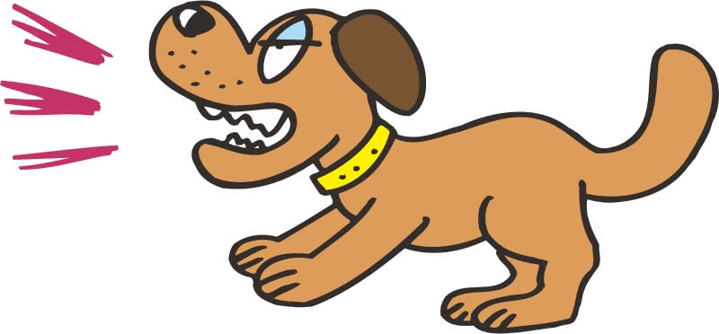Public domain computer art image of a barking dog.