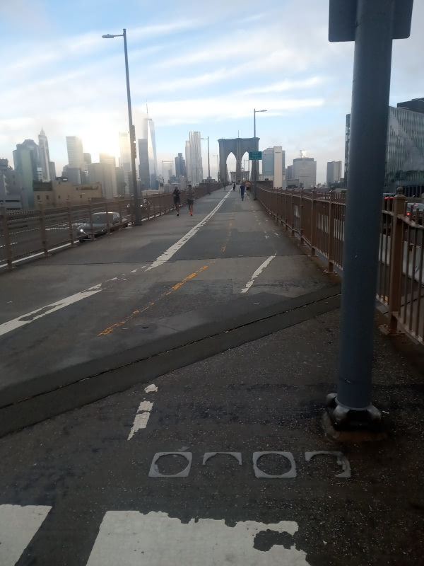 Photo from the foot of the Brooklyn Bridge pedestrian walkway on the Brooklyn side.