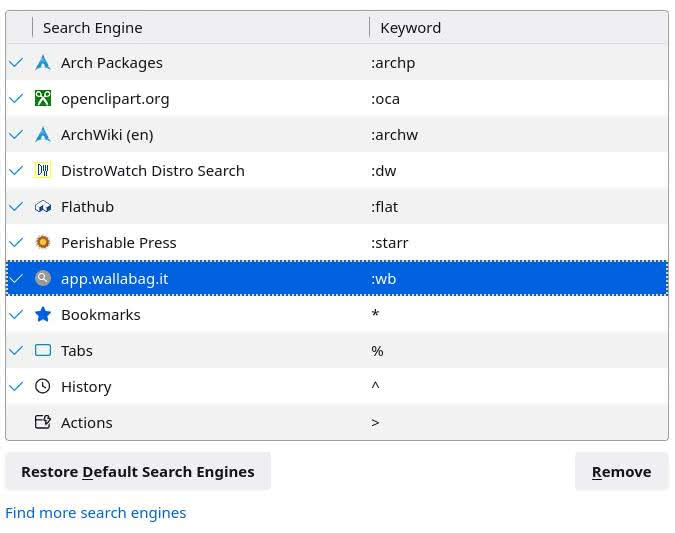 Custom search engines with shortcuts in the Firefox web browser.