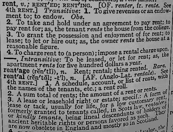 Definition of "rent" in Webster's Second.