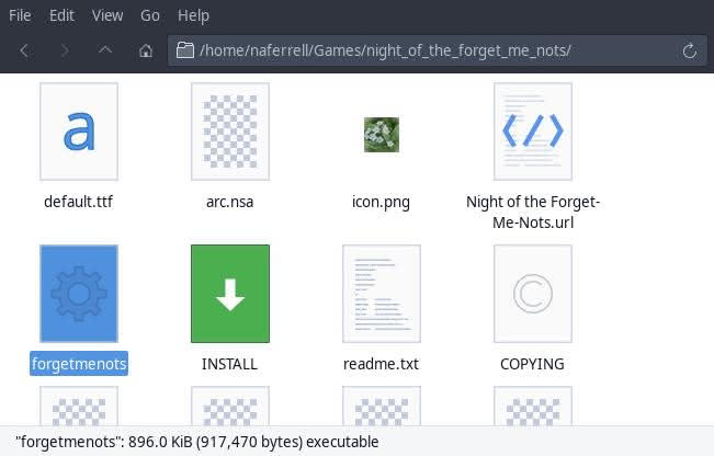 Linux directory for Night of the Forget-Me-Nots visual novel.