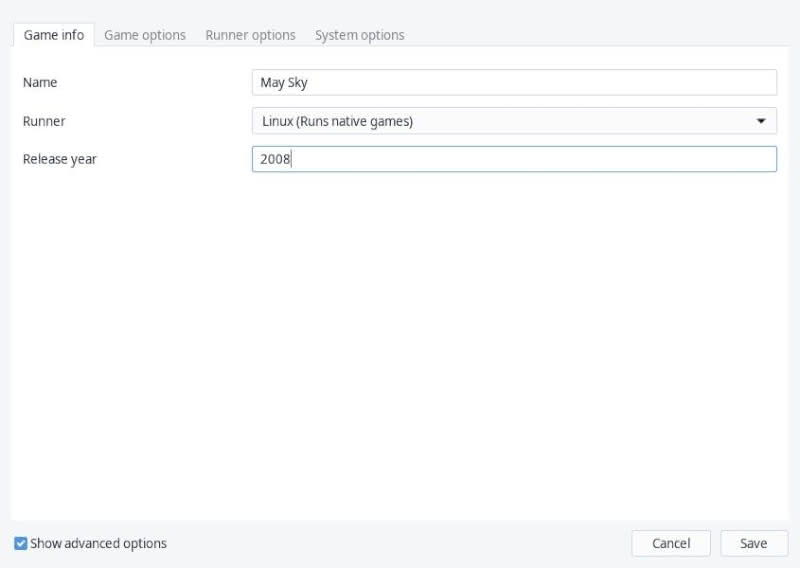 Configuring May Sky to run native Linux version on Lutris.