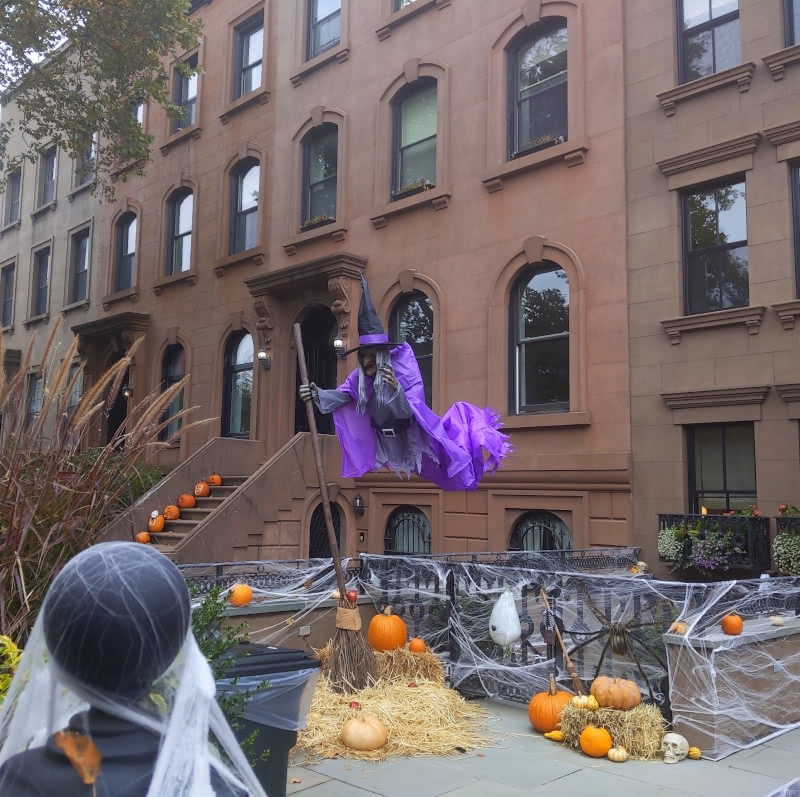 12-foot flying witch seen outside home in Carroll Gardens, Brooklyn, on November 1, 2022.