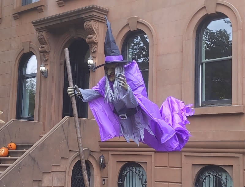 12-foot flying witch seen outside home in Carroll Gardens, Brooklyn, on November 1, 2022.