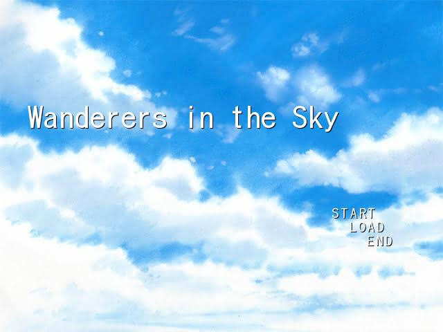 Title screen for Wanderers in the Sky, the official English translation of a freeware Japanese visual novel, Sora no Moyoibito.