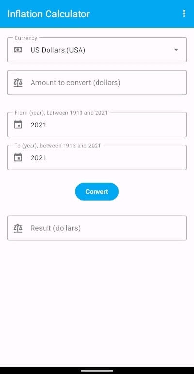FOSS Inflation Calculator app for Android (light mode)