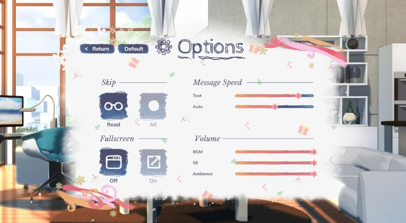 Kaori After Story options menu.
